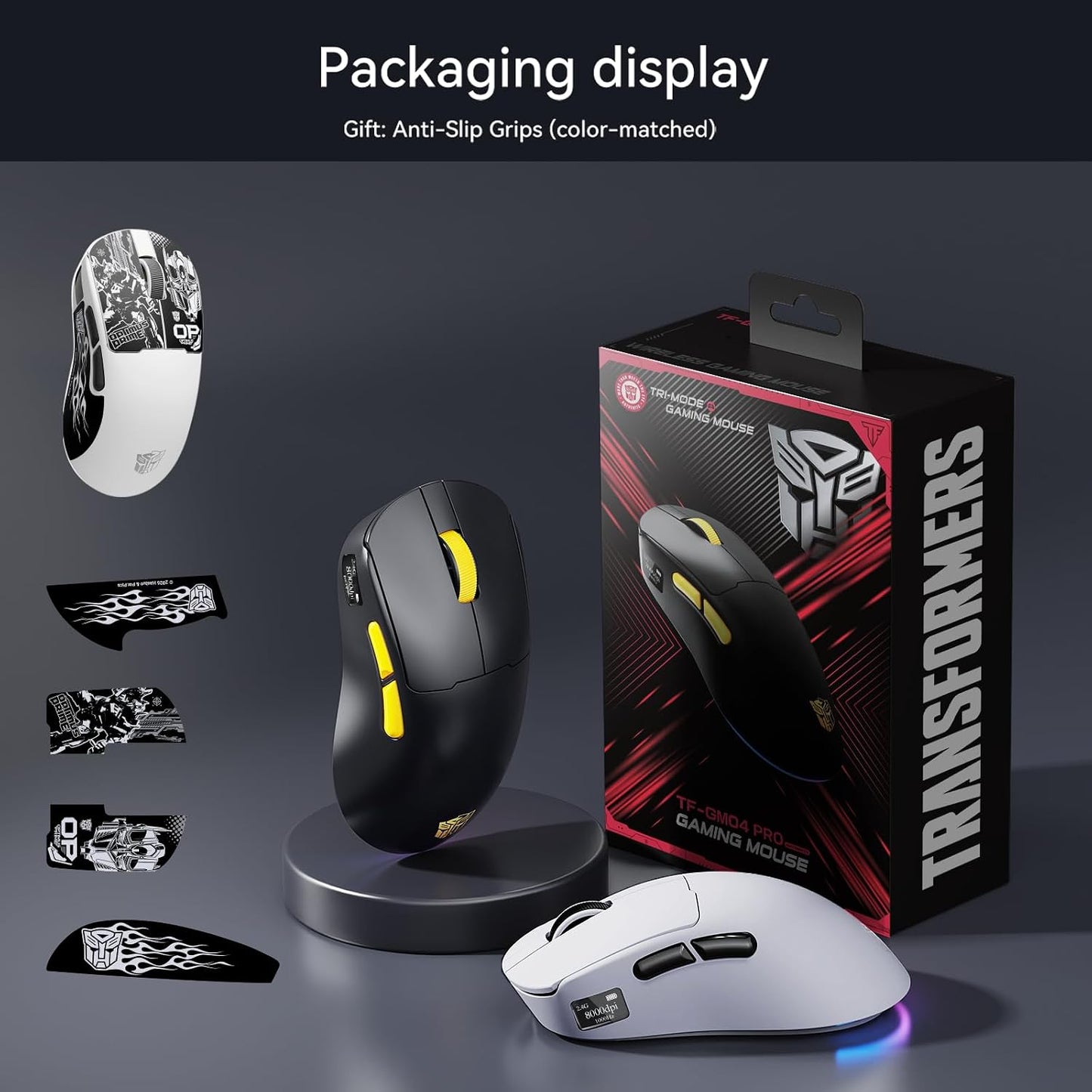 Transformers Gaming Mouse GM04 Pro, Wireless Gaming Mouse Tri-Mode Bluetooth/2.4G/Wired, 53G Ultra-Light, 24,000 DPI PAW3311 Sensor, RGB, 1000Hz, Rechargeable PC Gaming Mouse (White)