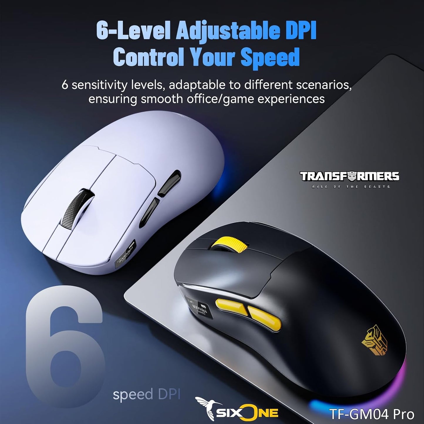 Transformers Gaming Mouse GM04 Pro, Wireless Gaming Mouse Tri-Mode Bluetooth/2.4G/Wired, 53G Ultra-Light, 24,000 DPI PAW3311 Sensor, RGB, 1000Hz, Rechargeable PC Gaming Mouse (White)