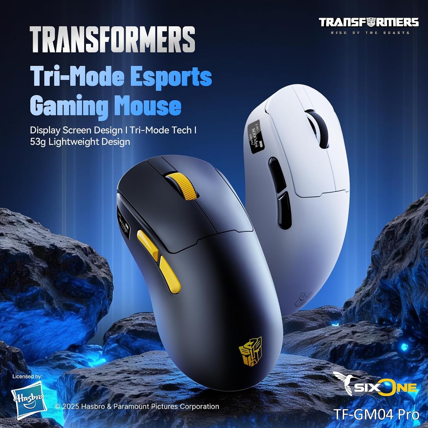 Transformers Gaming Mouse GM04 Pro, Wireless Gaming Mouse Tri-Mode Bluetooth/2.4G/Wired, 53G Ultra-Light, 24,000 DPI PAW3311 Sensor, RGB, 1000Hz, Rechargeable PC Gaming Mouse (White)