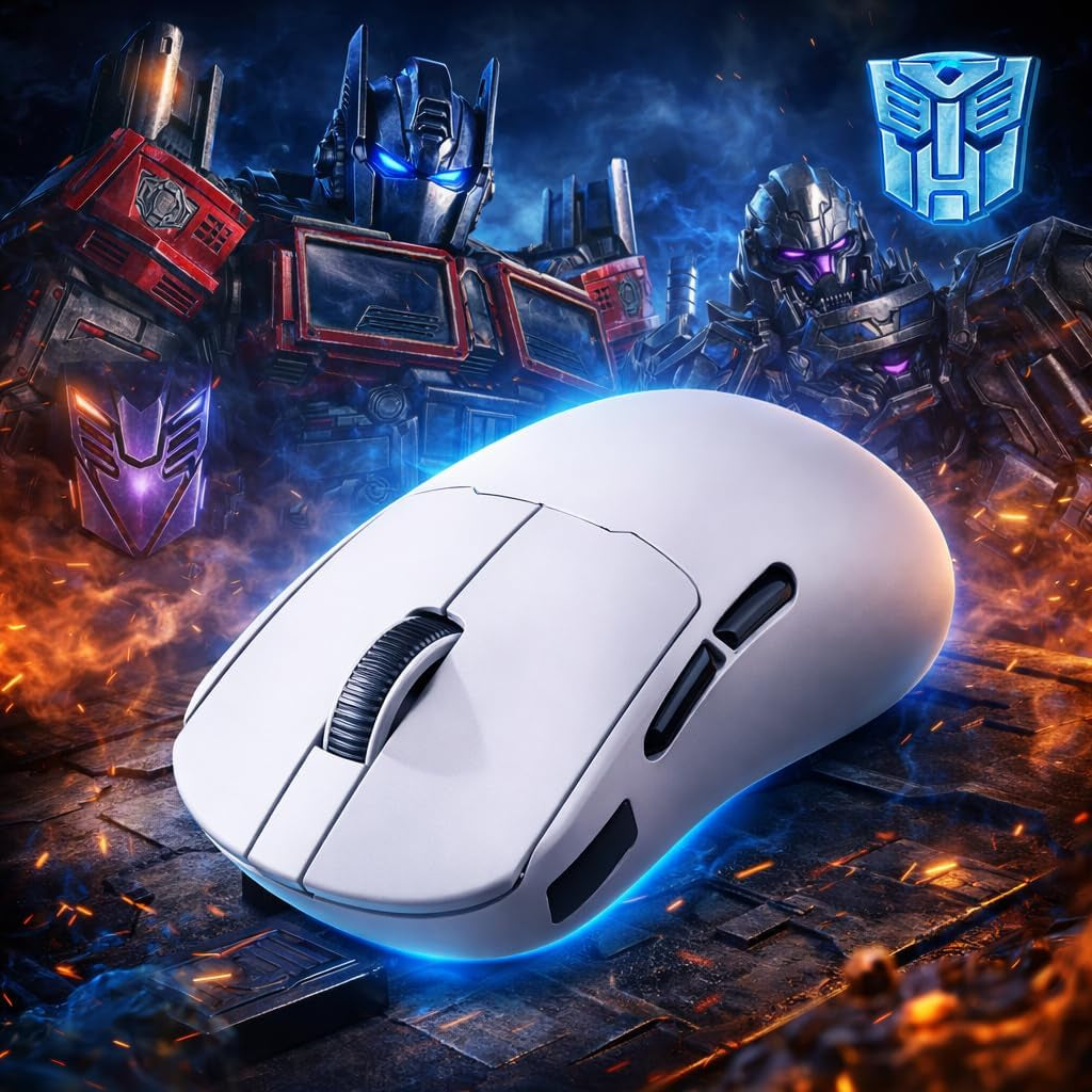 Transformers Gaming Mouse GM04 Pro, Wireless Gaming Mouse Tri-Mode Bluetooth/2.4G/Wired, 53G Ultra-Light, 24,000 DPI PAW3311 Sensor, RGB, 1000Hz, Rechargeable PC Gaming Mouse (White)